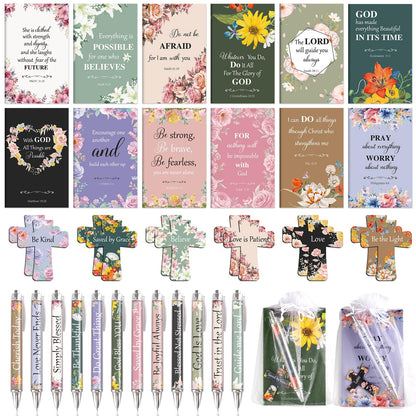 48 Pcs Christian Bulk Gifts for Women Include Bible Verse Notebook Scripture Pen Magnetic Cross Bookmark Organza Bag Inspirational Religious Journal for Church Sunday School Easter Mothers Day Prizes