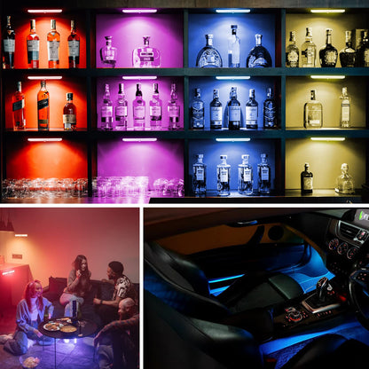 Under Cabinet Lighting Wireless with Remote, 48 LED Rechargeable Under Cabinet Lights, Kitchen Counter Lights Dimmable LED Closet Light RGB Bar for Shelf, Car, Hallway, 15 Color Changing, 6 Pack