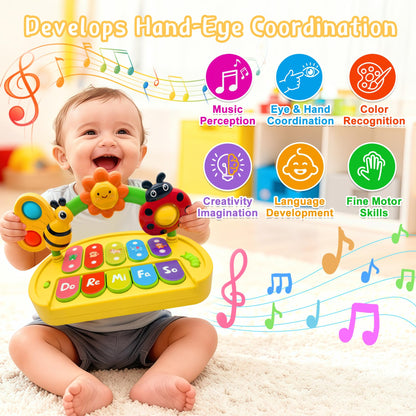 Baby Piano Toy 6-12 Months Light Up Music Keyboard Baby Toys for 3 6 9 12 18 Months with 4 Modes, Infant Educational Early Learning Toys, Small Musical Piano Toy 1 Year Old Boys Girls Gift