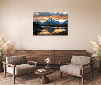SKASNFAI Grand Teton National Park Canvas Wall Art Mountain Landscape Print Picture Framed Nature Wall Decor for Living Room Office (12L x 16W)