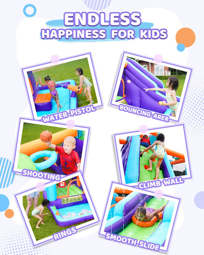 AirMyFun Inflatable Bounce House, Water Bounce House for Big Kids, Extended Slide Bounce House, 10 in 1 Water Park Dry and Wet Double Use, Jumping Castle with 750 Blower