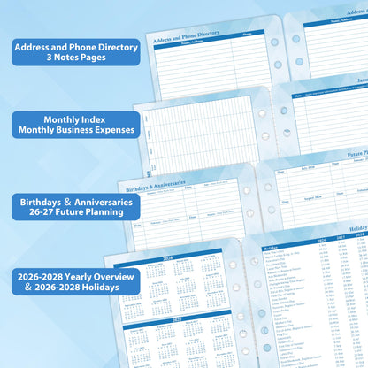 2026-2027 Planner Refills – Jul 2026 - Jun 2027, Two Pages Per Day Daily ＆ Monthly Planner 2026-2027, 5.5" x 8.4" Ring-Bound Organizer, Tabs, Quotes, Prioritized Task, Daily Tracker/Notes, Appointment Schedule