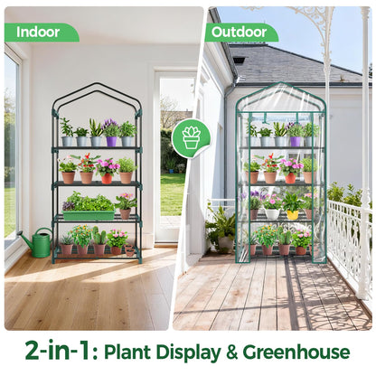 Mini Greenhouse for Outdoors Indoor: 27 x 19 x 62-Inch Ohuhu Small Green House with 4 Tier Shelves, Portable Plastic Greenhouses with Heavy Duty Transparent PVC Cover for Seedling Patio Porch Balcony