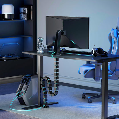 PEGZONE Under Desk Cable Management Spine – Flexible Cable Snake Organizer for Standing Desk, Tool-Free Magnetic Vertebrae Wire Management for 0.4"-2" Table, Black