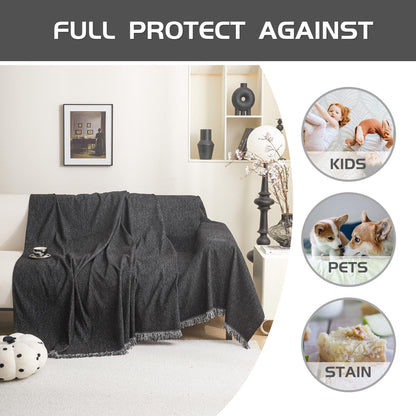MEETSKY Couch Cover for 3 Cushion Sofa, Pet Friendly with Tassel Edge, Modern Washable Slipcover for Dogs & Cats, Universal Sofa Throw Cover, 71"x150", Black