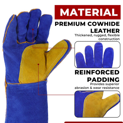 HANDLANDY Animal Handling Gloves, 14 Inches Bite-Proof, Scratch-Resistant, Pet Gloves for Dogs, Cats, Falconry, Gardening (Blue)