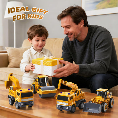 KukuFun 4-Pack Truck Toys for Boys 3-5 Year Old，Construction Sandbox Toy Set with Excavator，Indoor/Outdoor Sand Toys for Kids Toddlers Girls Age 3-8，Birthday Gifts