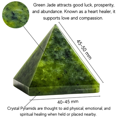 Amazing Gemstone Green Jade Pyramid Crystal Healing Stones - 2" Great Pyramid Figurine of Natural Stone Pyramid for Meditation, Reiki, Chakra Balancing and Crystal Pyramids Grid
