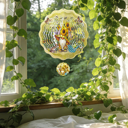 LIRAVENO Metal Wind Spinners Outdoor - 3D Kinetic Art Hanging Ornaments Sunflower Gnome Wind Spinner Patio Lawn Garden Yard Balcony Indoor Home Decor Gnomes Gifts for Women Mom Grandma Wife Friends