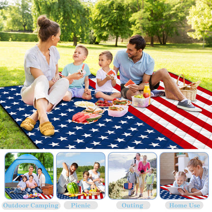 Poedist Extra Large Patriotic Picnic Blanket Waterproof,80"x 80"Foldable Machine Washable Beach Blanket,Outdoor Blanket for 6-8 Adults,Suitable for Indoor Crawling,Park Beach,Camping,Hiking,Travel