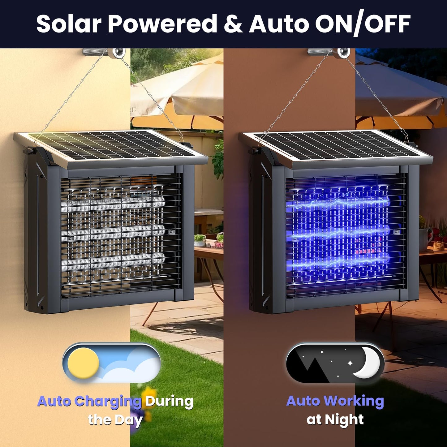 ZETAWALE Solar Bug Zapper Outdoor Mosquitos Zapper Solar Powered Bug Zapper Outdoor Camping Fly Control for 2000 sq.ft Waterproof Fly Killer Solar Mosquito Zapper for Garden Lawn and Back Yard (10W)
