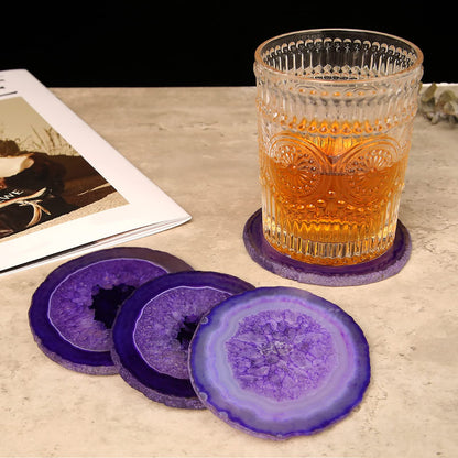 FOLKOR LIFE Purple Agate Coasters Set of 4, Natural Stone Drink Coasters with Unique Patterns, Decorative Table Coasters for Coffee Table, Bar or Desk, Housewarming Gift for Women, Friends or New Home