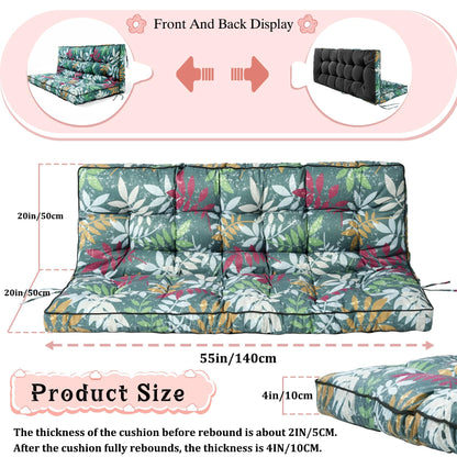 2-3 Seat Swing Replacement Cushion, Outdoor Bench Cushions with Backrest Thicken 4", Patio Furniture Garden Porch Loveseat Glider Pad Anti-Fading Waterproof (Green Flower, 40x55in)
