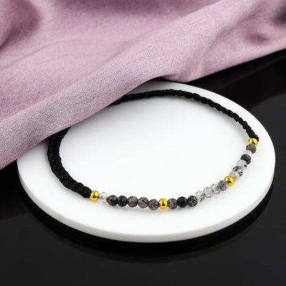 GEMSYMPHONY Black Rutilated Gemstone Beads Braided Bracelet – 3.5mm Natural Stone Beads, Handmade Adjustable Braided Rope Bracelet, Healing Crystal Jewelry for Men & Women, Unisex Boho Gift