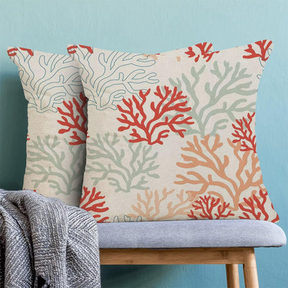 Coastal Ocean Pillow Covers 16x16 Inch Set of 2, Summer Sea Coral Teal Outdoor Decorative Nautical Beach Throw Pillows Summer Coastal Couch Cushion Case for Chair Sofa Bedroom Living Room Decor