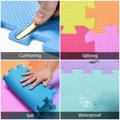 qqpp EVA Rubber 18 Tiles Interlocking Puzzle Foam Floor Mats - Baby Play Mat for Playing | Exercise Mat for Home Workout. Blue. QC-Gb18N