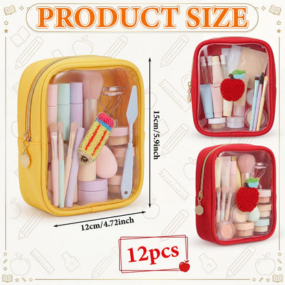 Sunnymove 12 Pcs Teacher Appreciation Gifts Bulk – Clear Makeup Bag Pouch with Chenille Patches and Zipper, Teacher Pencil Pouch Survival Kit, Graduation Retirement Teachers Thank You Gifts for Women