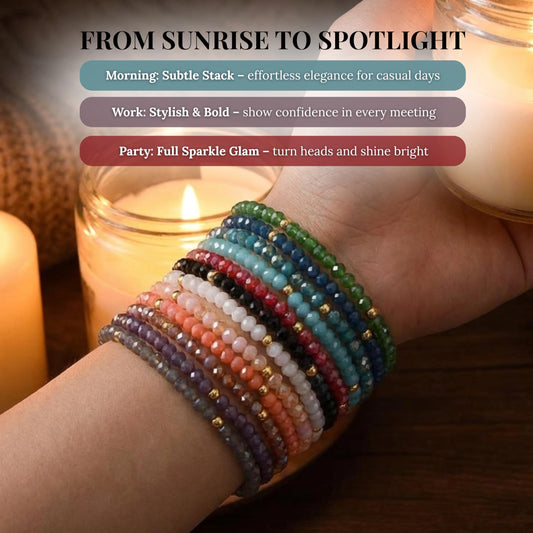 Cherry Tree Collection - Women Crystal Bracelets Set of 12 – Colorful Multi-Layer Stackable Crystal Bracelets for Women – 6.75" - 7" To Fit Most Wrists with 2x3mm Rondelle Beads -Women Jewelry