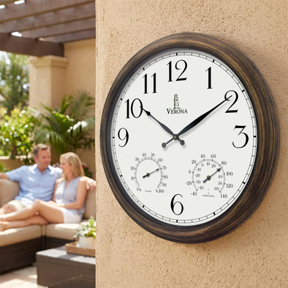 Outdoor Clocks for Patio Large Waterproof with Thermometer - 18 inch Indoor Outdoor Wall Clock with Temperature and Humidity Combo - Weatherproof, Accurate & Easy to Read for Pool, Garden & Home Decor