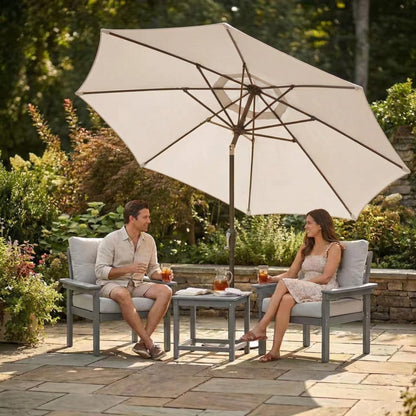 Kingdura 9FT Outdoor Patio Umbrella, Market Table Umbrella with Push Button Tilt and Crank, 8 Sturdy Fiberglass Ribs, UV Protection for Pool, Lawn, Deck, Backyard, Garden (Beige)