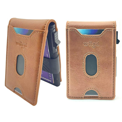 wiigd Men's Slim Bifold Wallet with Pop-Up Card Holder – RFID Blocking, Minimalist Aluminum Case, ID Window, Coin Pocket,Front Pocket Wallet with Gift Box(Brown)