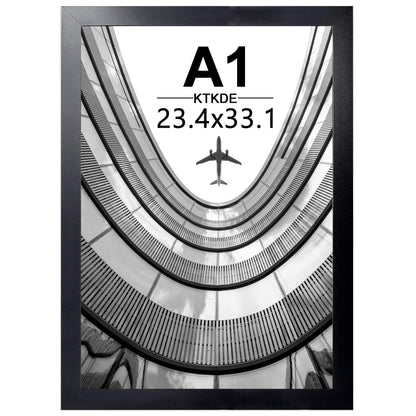 KTKDE A1 Picture Frame,23.4x33 Poster Frame Black Woodgrain, Vertical & Horizontal Wall Hanging Large picture frames for Photos, Posters & Art Prints
