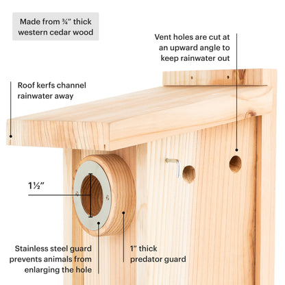 WHITEHORSE Bluebird House - Weatherproof Bird House for Outdoors - Cedar Birdhouse Built to NABS Specs - Nest Box for Bluebirds, Chickadees, Titmice, Wrens, Nuthatches & More (15” Floor)
