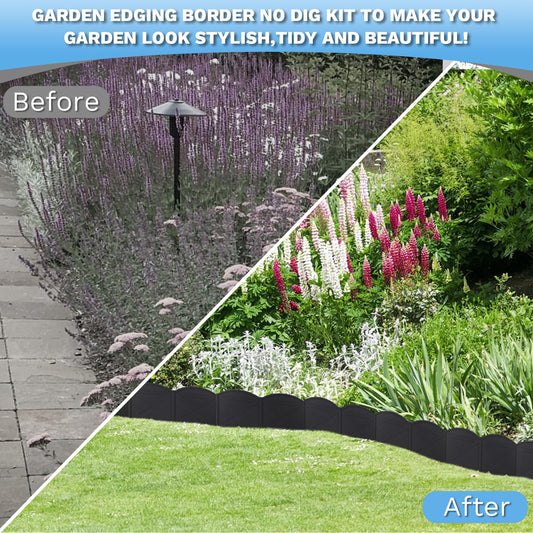Vashly 6 inch Tall 40Ft Landscape Edging Black Garden Edging with 40Pcs Garden Stakes 7.8 Inch, 40Pcs Edging for Landscaping Plastic Garden Edging Border Flower Bed Edging Borders Lawn Edging