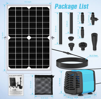 FEOXSHAL 15W Solar Fountain Pump, 190GPH Submersible Solar Powered Water Pump with Adjustable Flow & 4 Nozzles, Anti-Clog Barrier Bag for Bird Bath, Outdoor Pond, Garden Water Features, Pool