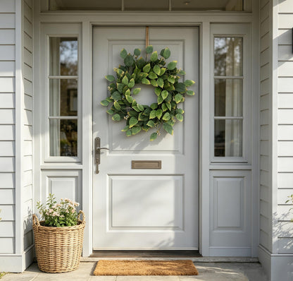 26" Green Hibiscus & Eucalyptus Leaf Wreath for Front Door - Large Artificial Greenery Outdoor Wreath for Porch, Window, Farmhouse, Home, Holiday, Hanging Decor - Spring, Summer, Fall, All Seasons