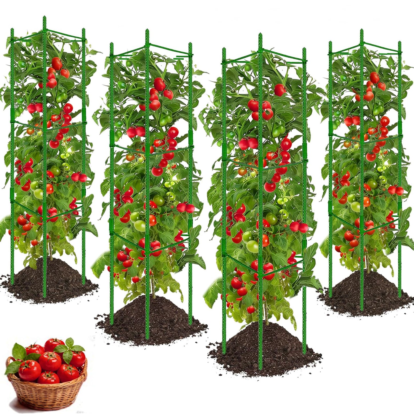 Yongblus 4Pack Tomato Cage for Garden Plant Support, Up to 48inch Garden Stakes Tomato Cage, Tomato Trellis for Potted Plants, Tomato Cages Plant Stakes Trellis for Climbing Plants Vegetables Flowers
