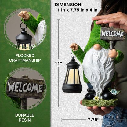 IMPECCABLE GOODS Garden Gnomes Outdoor with LED Solar Light - 11’’ Spring Season Gnome - Funny Decorations, Ornaments - Home, Yard, Patio, Solar Lantern Garden Statues - Housewarming, Birthday