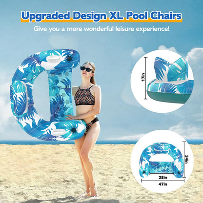 KEUCL Pool Floats, 3 Pack Inflatable Pool Float Chairs with Cupholders & Handles, Pool Floats Adult & Kids Perfect for Pool Lake & Rivers, Pool Toys Party, Relaxing Inflatable Chair for Swimming Pool