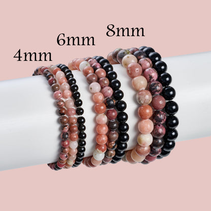 Bivei 3-Piece 8mm Beaded Bracelets for Women – Plum Blossom Jade, Rhodonite, Black Obsidian – Handmade Natural Crystal Stretch Elastic Jewelry for Meditation, Yoga, Protection Gifts