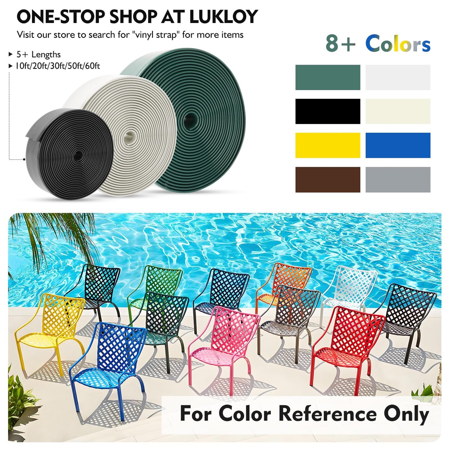 LukLoy 2" Wide 20ft Long Vinyl Straps for Patio Chairs Repair DIY + 20 Rivets, Replacement Straps for Lawn Chairs Patio Garden Balcony Outdoor Lounge Dining Furniture Repair, Blue