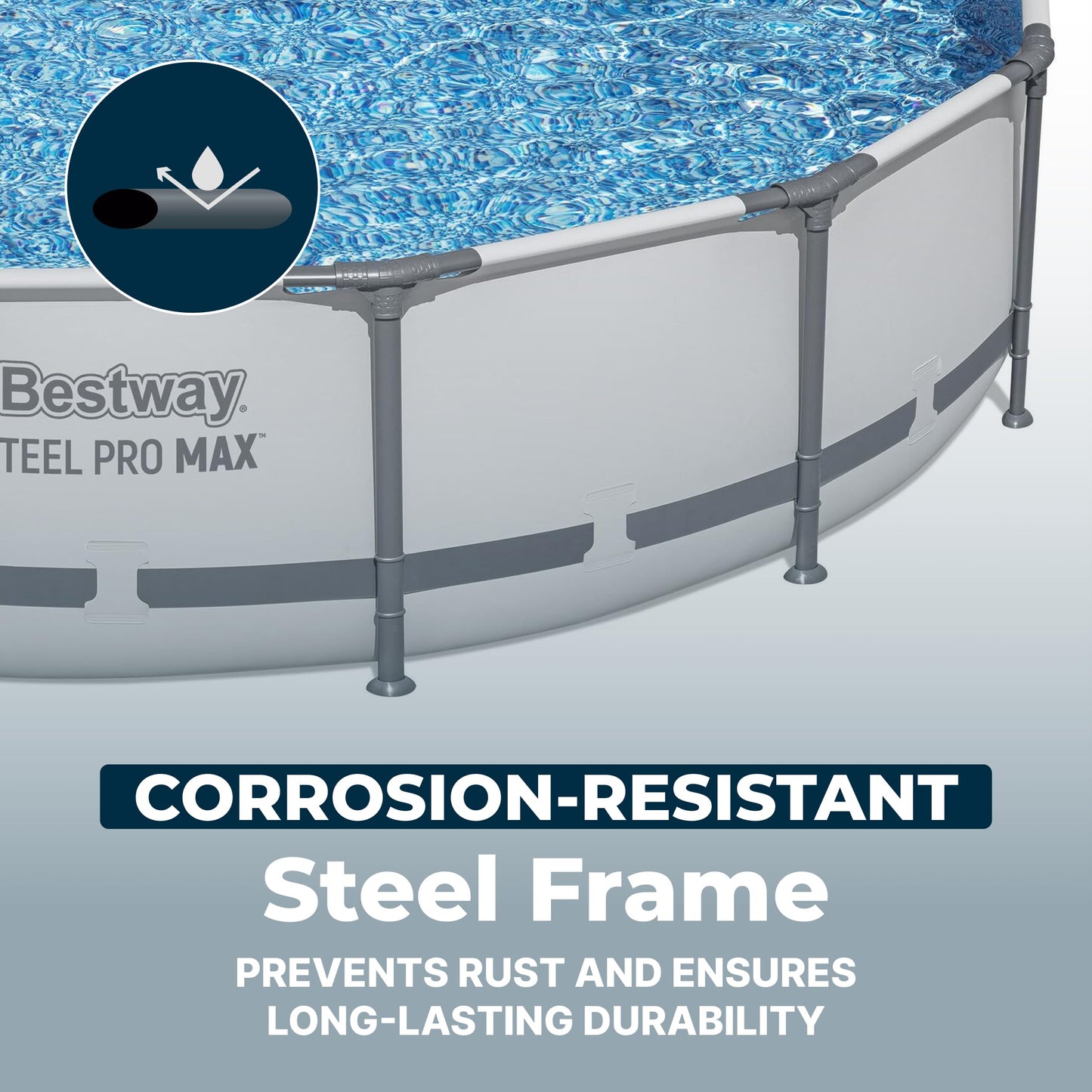 Bestway Steel Pro MAX 14' x 33" Round Above Ground Swimming Pool Set, 530 GPH Filter Pump, Tritech Puncture Resistant Liner, ClickConnect Steel Frame, Gray