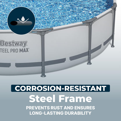 Bestway Steel Pro MAX 14' x 33" Round Above Ground Swimming Pool Set, 530 GPH Filter Pump, Tritech Puncture Resistant Liner, ClickConnect Steel Frame, Gray
