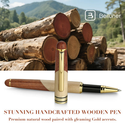 BEILUNER Luxury Wood Ballpoint Pen Writing Set,Maple-Elegant Fancy Nice Gift Pen Set for Signature Calligraphy Office Fancy Nice Supplies - Christmas Gift Boxed with Extra Refills (Black)