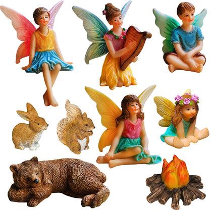 Mood Lab Fairy Garden Figurines - Camping Set (9 pcs) - Miniature Decorative Statues & Accessories - Outdoor & Indoor Garden Decor