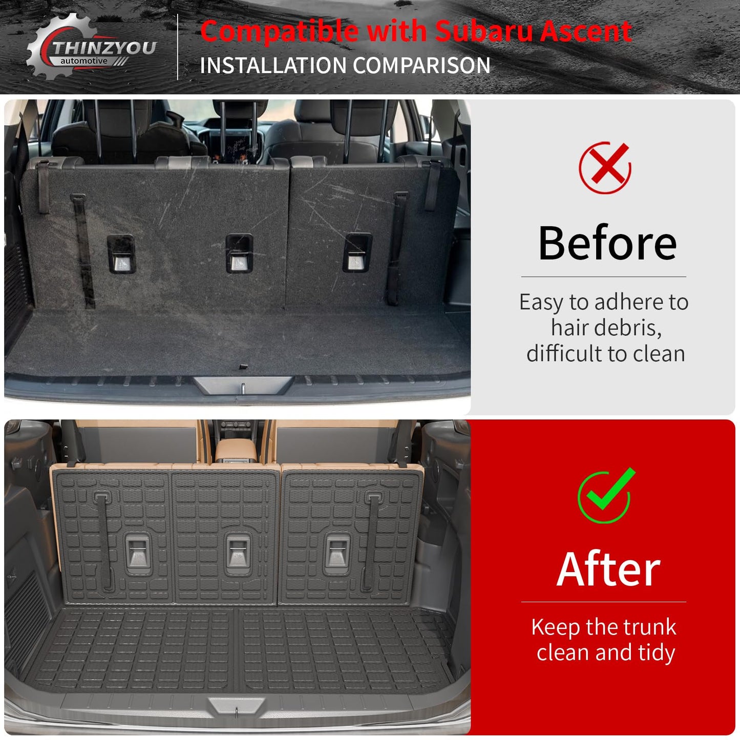 Thinzyou Cargo Mat Compatible with 2019-2025 2026 Subaru Ascent Cargo Liner Trunk Liner TPE Back Seat Cover Protector 2023 Ascent Accessories (Fit 7&8 Seats, Trunk Mat+3rd Row Backrest Mats)