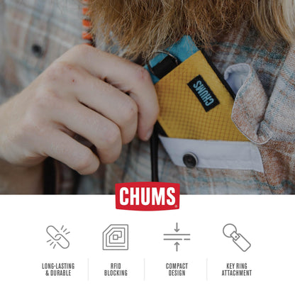 Chums Surfshorts Wallet - Lightweight Slim Wallet with RFID Blocking Card & Clear ID Window - Zippered, Water Resistant w/Key Ring (Berry/Melon)