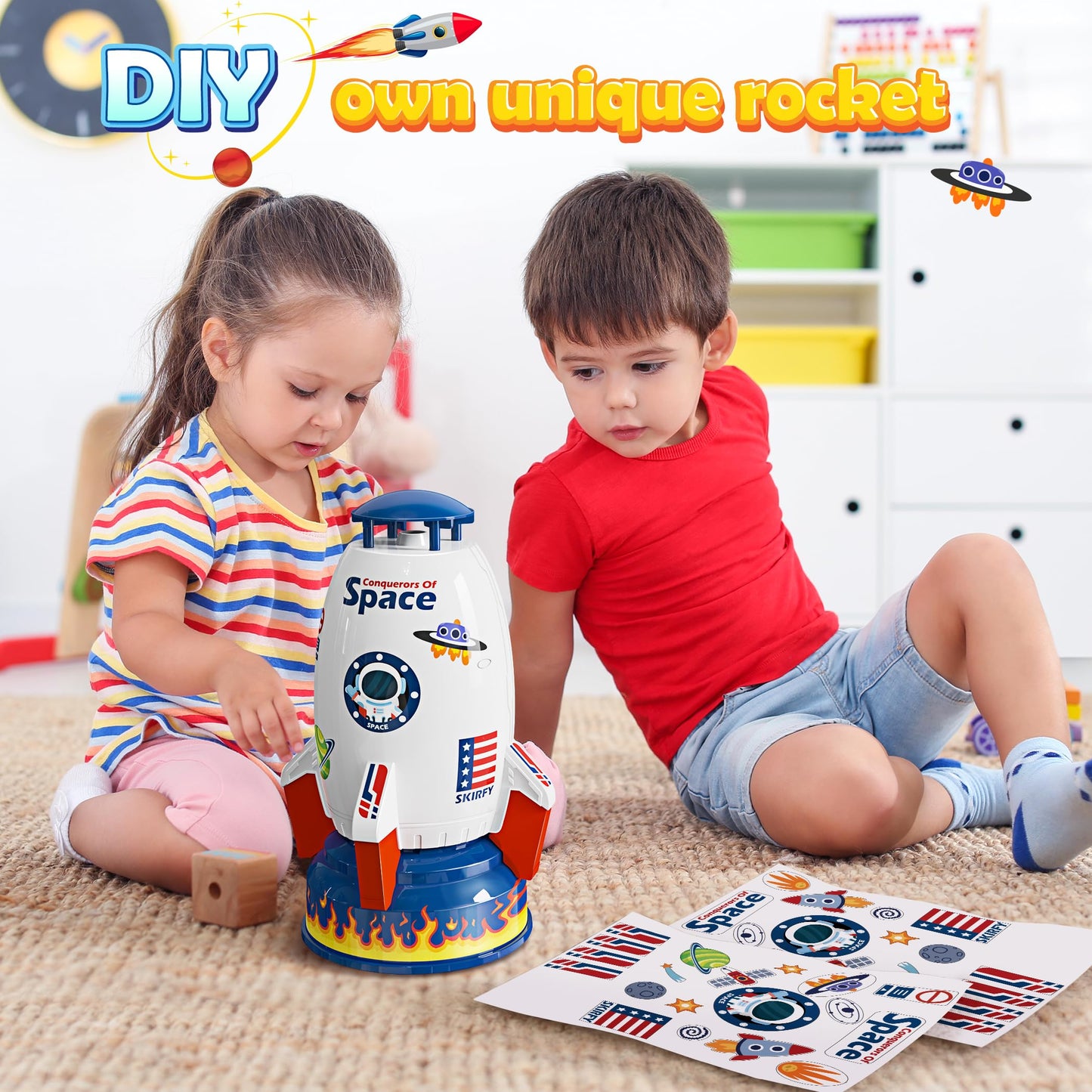 Skirfy Sprinkler Rocket Launcher Outdoor Water Toys for Kids, Rocket Design Water Powered Liftoff 9-16ft & Spin, Summer Garden Lawn Toys & Birthday Gift for Girls Boys Age 3-12 Year Old （White）