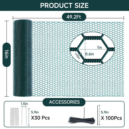16In x 49.2Ft Plant Protectors from Animals, Wire Plant Cages for Outdoor Plants Chicken Wire Garden Protection from Animals Plant Fence Protectors to Keep Animals Out with Ground Stakes & Nylon Ties