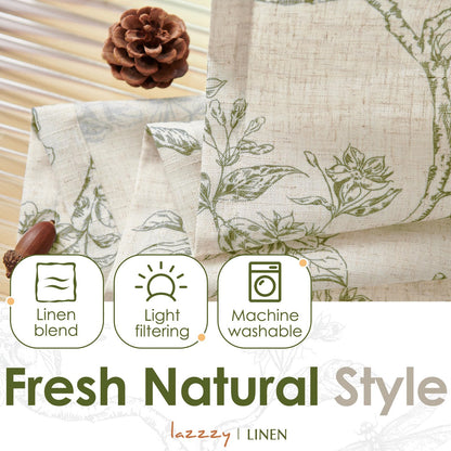 Lazzzy Green Floral Valance Curtain Linen Farmhouse Valance for Kitchen Living Room Bedroom Country Valances Window Treatments Small Window Cafe Curtain 16 Inch Rod Pocket 1 Panel Green on Beige