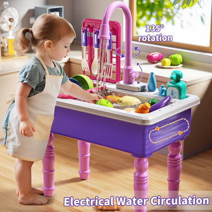 JUKUDAHU Play Sink with Running Water, Play Kitchen Toys Sink for Kids 3 4 5 6 7 Years Old, Electrical Dishwasher, Kitchen Accessories Set, Dishes Games, Gifts for Toddlers 3-5