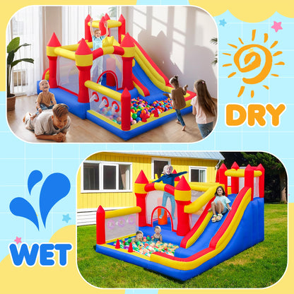 Liaakrr Bounce House, 8-in-1 Bounce House for Kids, Bouncy House with Slide, Climbing Wall, Ball Pit, Obstacles, Trampoline & Basketball Hoop – Includes Blower for Indoor & Outdoor