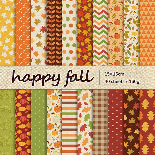 Whaline 40 Pcs Fall Pattern Paper Autumn Leaves Pumpkin Plaid Waves Scrapbook Colorful Double Sided Decorative DIY Art Craft Paper for Card Making Scrapbook Photo Album Decor, 5.9 x 5.9 Inch