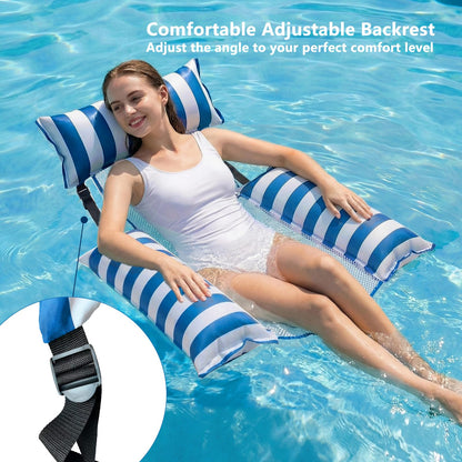Jasonwell Inflatable Pool Floats Adult - 2 Pack Fabric Pool Floaties Chair Lake Beach Floating Lounger Chair Swimming Pool Noodles Water Hammock Float Mesh Party Toys for Adults Heavy Duty(Blue&Green)