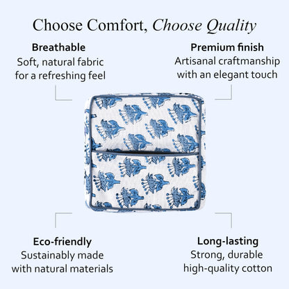 CPC Apatite Blue Hand Block Printed Cotton Tissue Box Cover 5" x 5" x 5.5" Square Soft Reusable Boho Napkin Holder for Home Kitchen Dining Bathroom Office Cafe Spa, Gift for Spring, Mother's Day