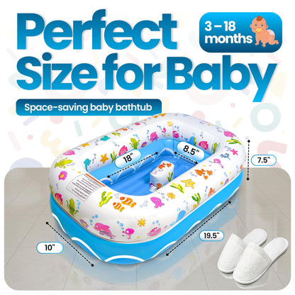 Mommy's Helper | Inflatable Under The Sea Baby Bathtub, Collapsible Safe Baby Bath Tub with Anti-Sliding Saddle Horn Seat, Must Have Travel Toddler Bath, Portable Bathtub Recommended Months 3 to 18